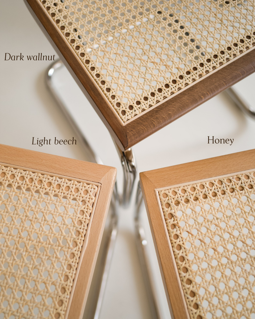 Detail of rattan seat and backrest on Cesca-inspired chair
