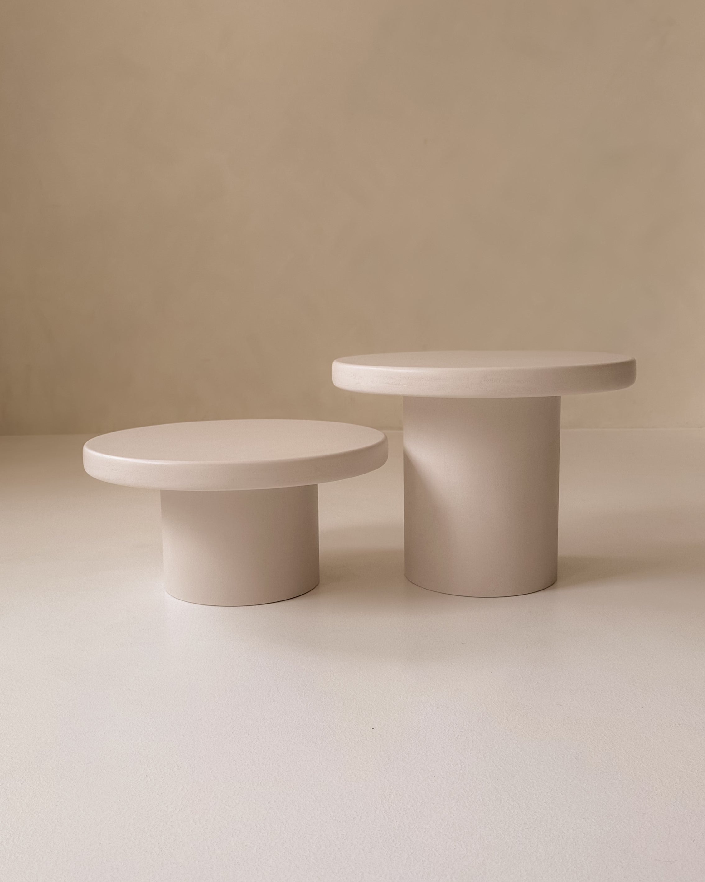 Pair of Kanso Round coffee tables in seamless microcement finish