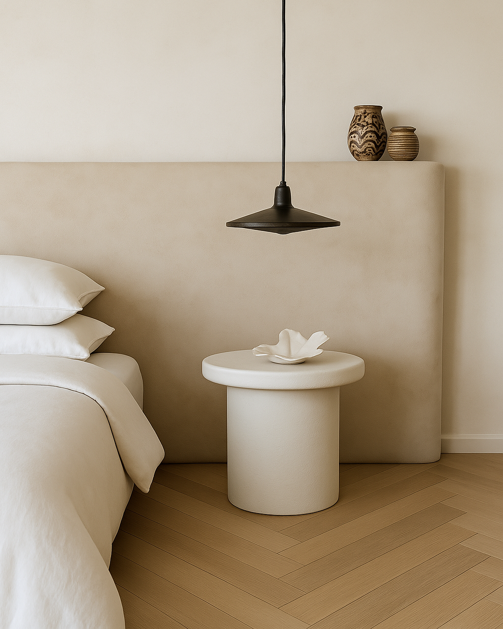 Minimalist photo of Kanso round side table in seamless microcement finish