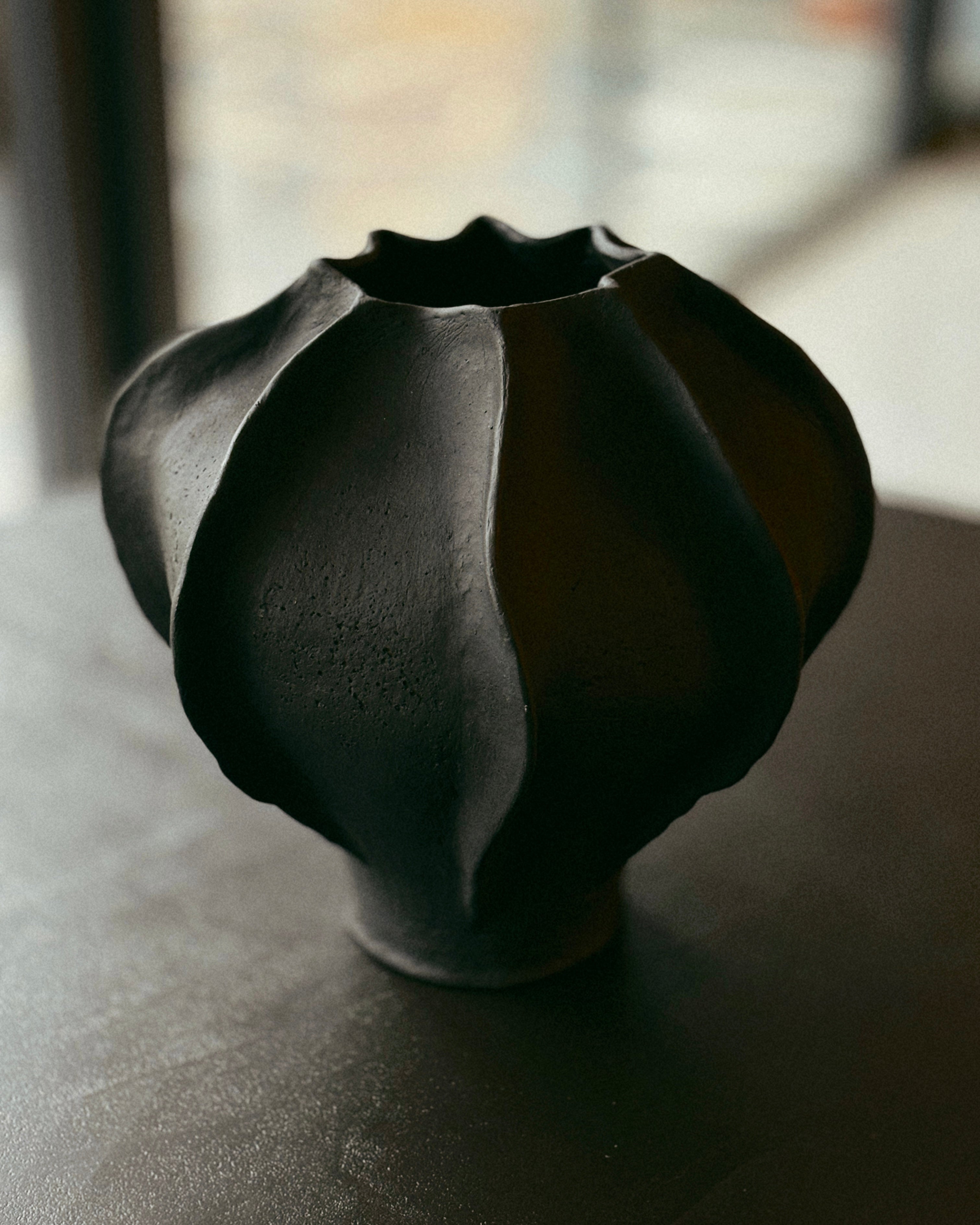 Sabi Vase no. 4, large handmade black ceramic vase with organic sculptural form