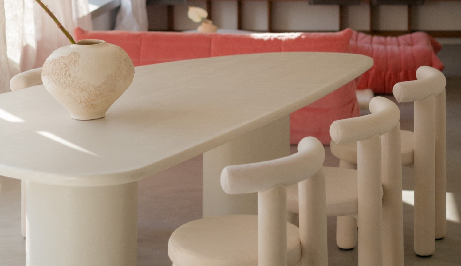 microcement dining table wing shape