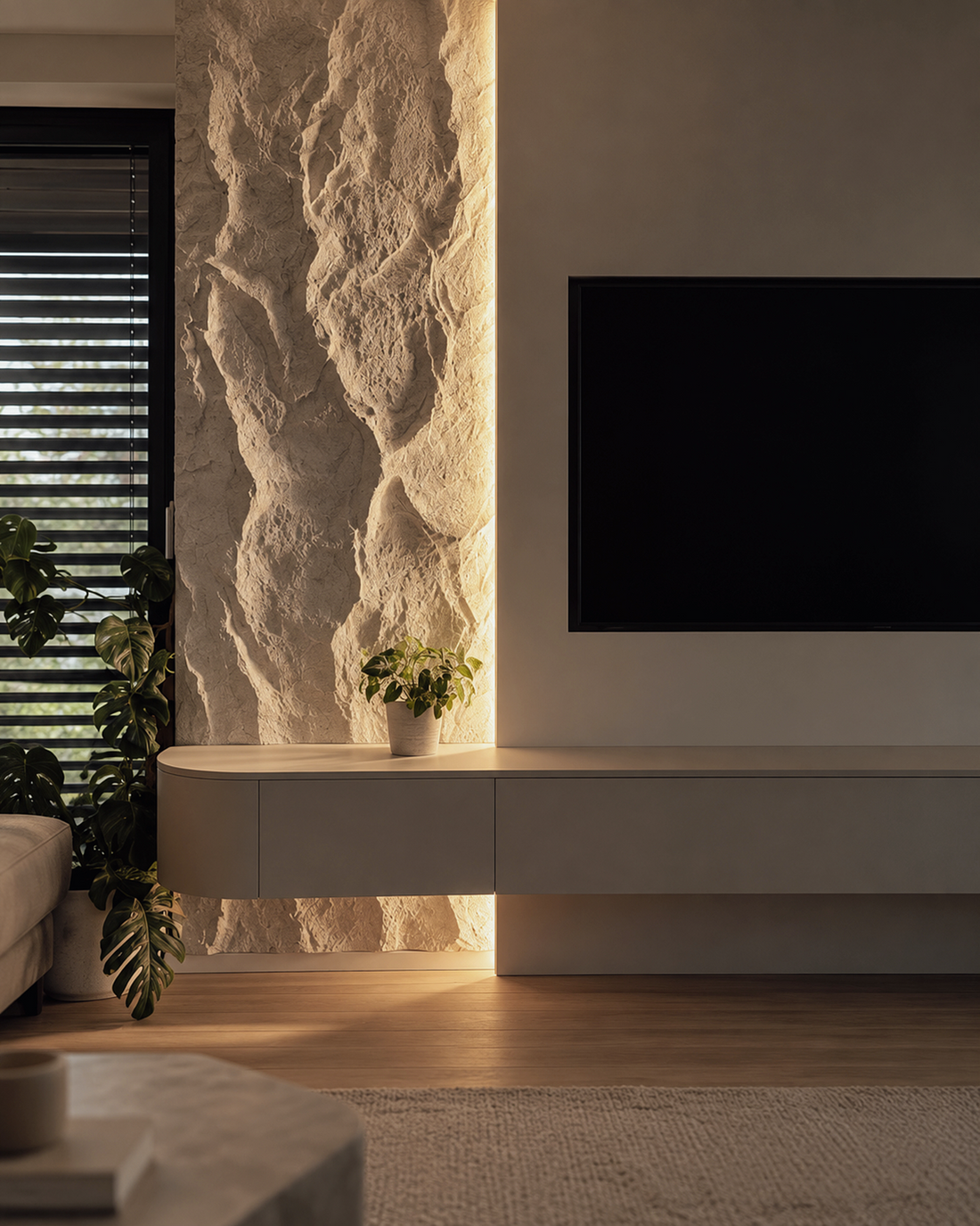 Rock wall in modern living rooma