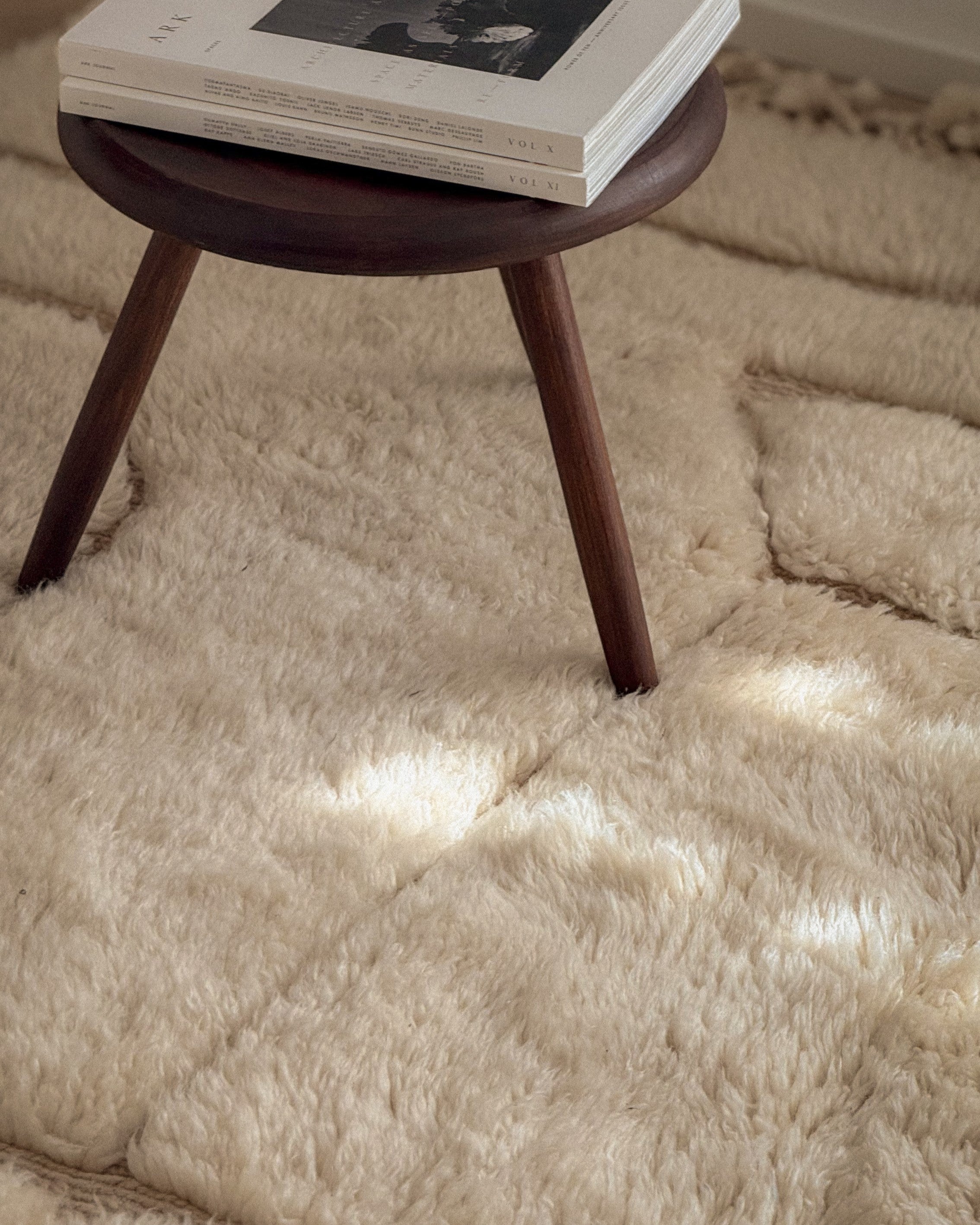 Close-up of Moroccan Beni Mrirt rug No. 4 showing soft wool texture and weave