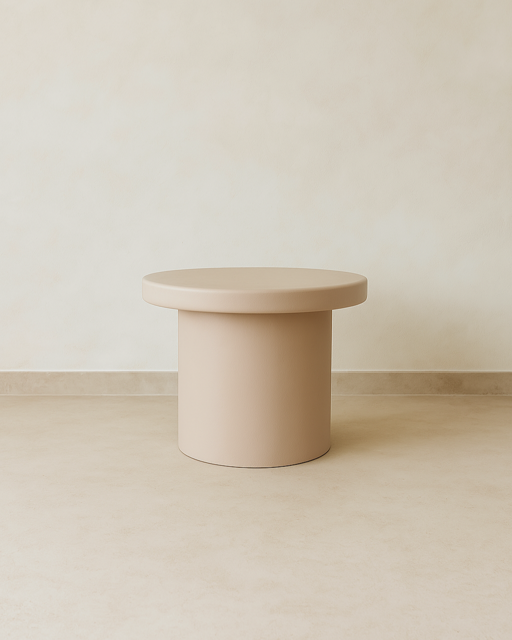 Front view of Kanso round microcement side table with monolithic form