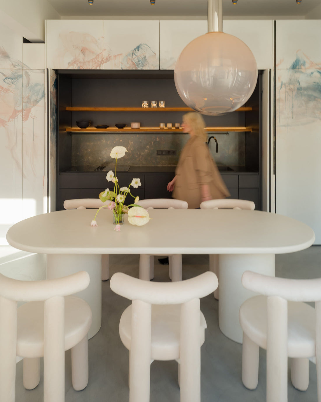 Kanso microcement dining table with oval shape