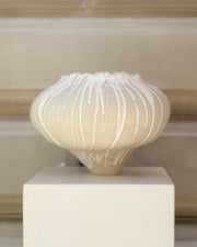 Handmade ceramic vase Muoi Atelier x Syneste, front view with white flowing glaze.